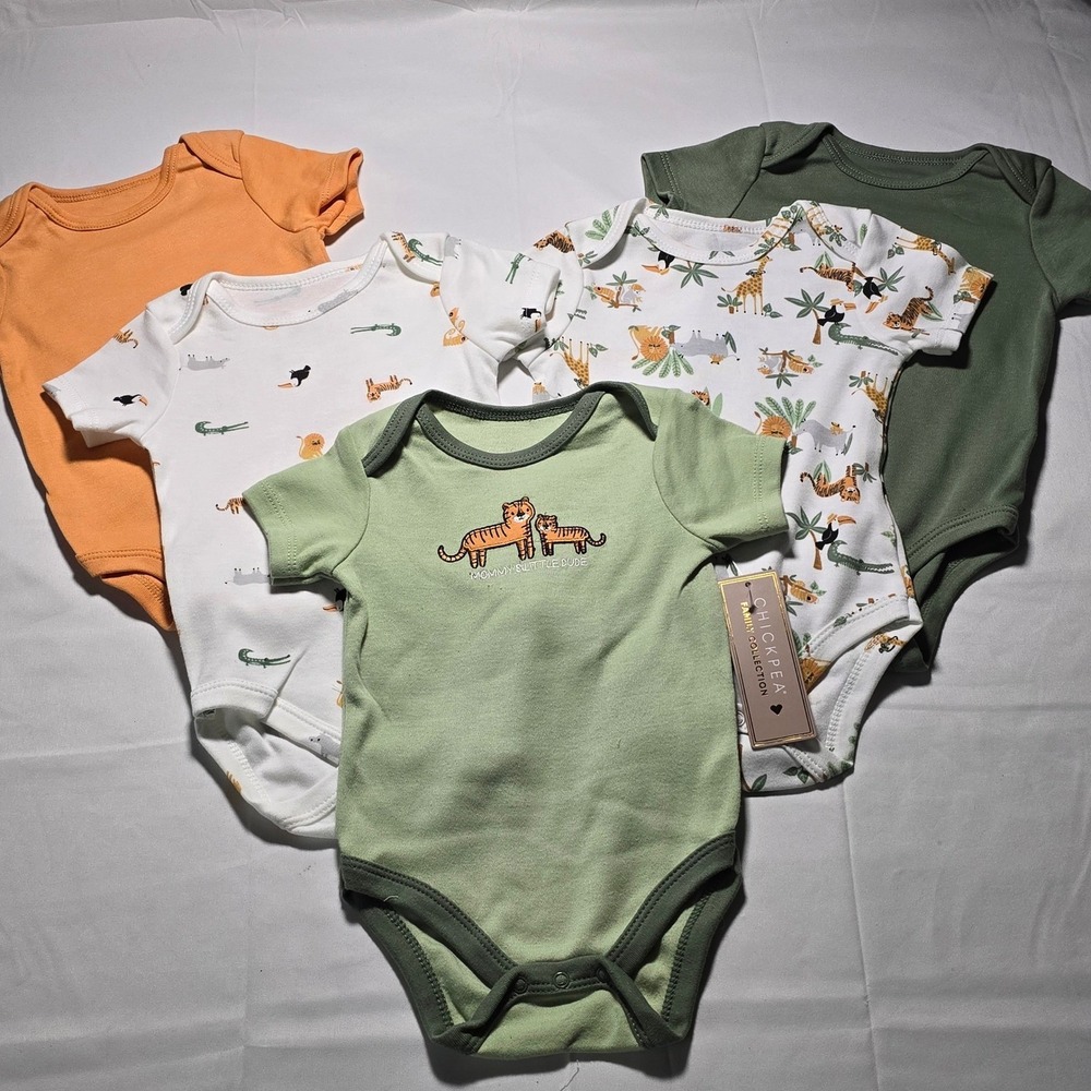 Chickpea Baby Boys 6-9m Safari Jungle  Bodysuits Mommy's Little Dude Green Nwt